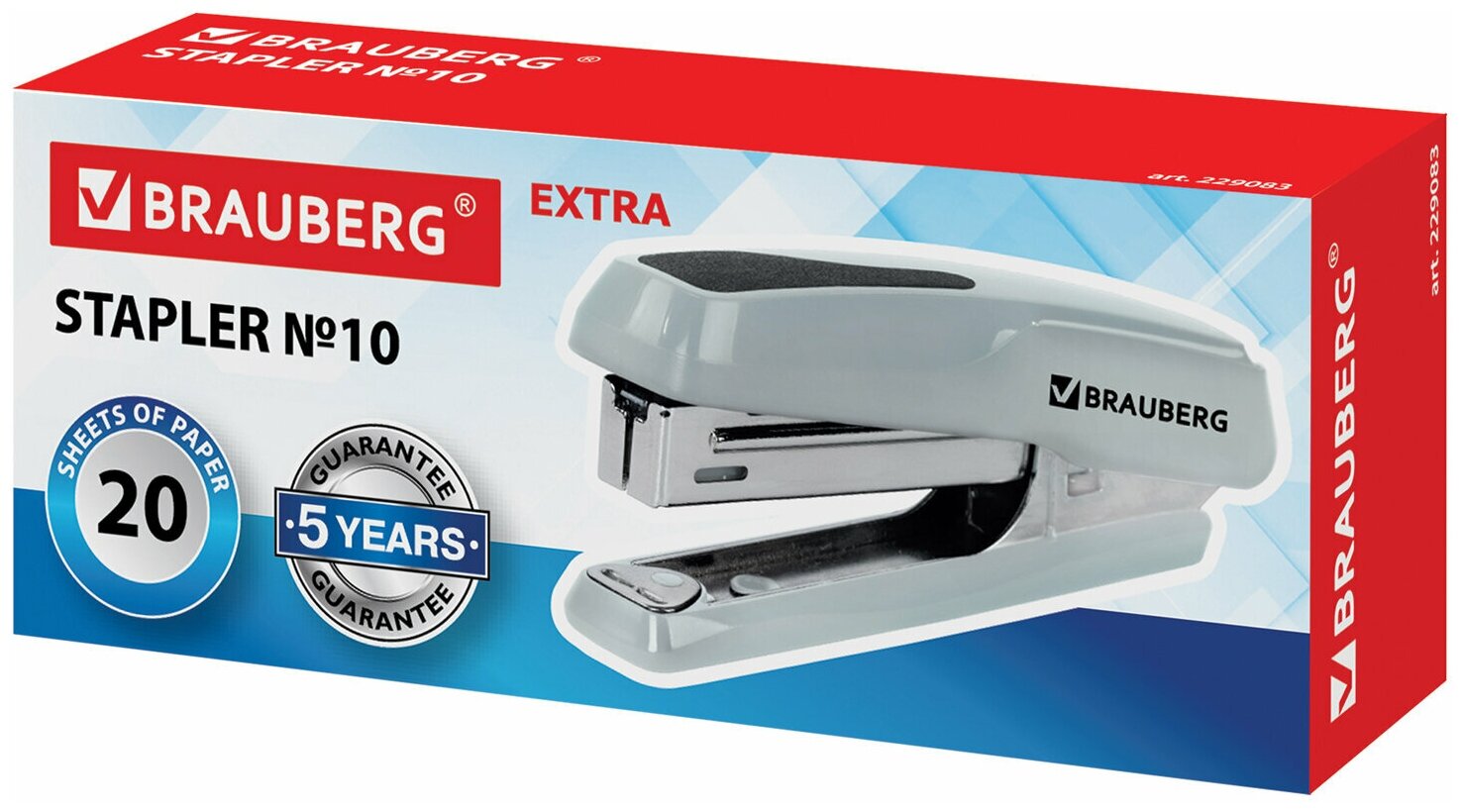 Степлер №10 BRAUBERG "Extra", до 20 листов, антистеплер, серый, комплект из 4 шт, 229083 — фото 1