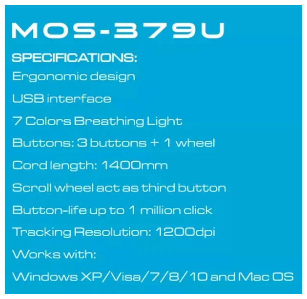 Мышь игровая MOS-379U проводная, 4 кнопки, от USB, с RGB подсветкой