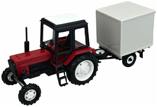 Коллекционная модель, Трактор МТЗ-82, с прицепом, красный, Машинка детская, игрушки для мальчиков, вращение колес, 1:43