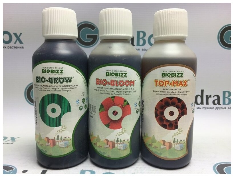 Комплект удобрений BioBizz Try Pack Indoor (Bio-Grow + Bio-Bloom + Top-Max) 3шт по 250мл - фотография № 3