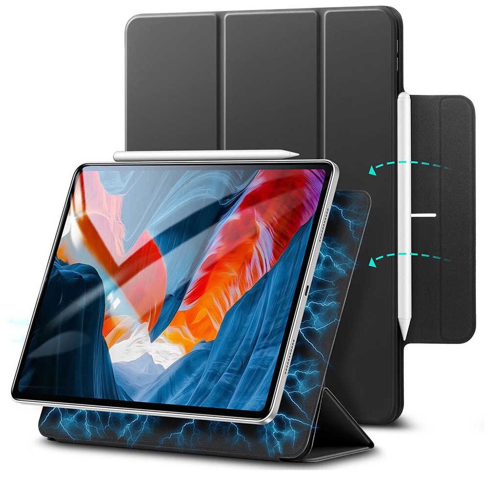 Чехол книжка ESR Rebound Magnetic Case с застежкой для iPad Pro 129 (2021) / iPad Pro 129 (2020) черный
