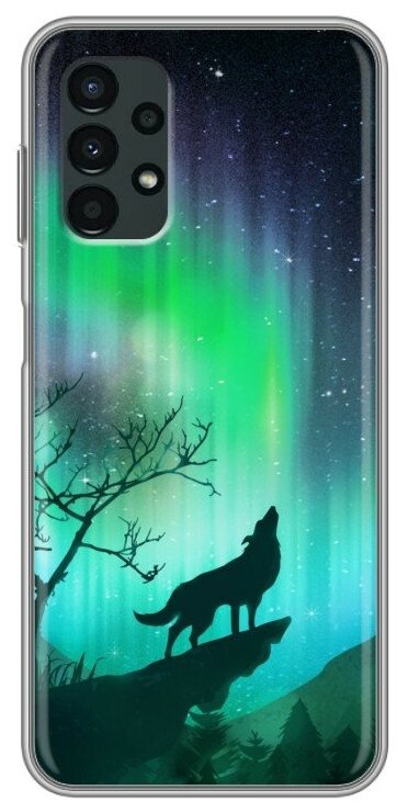 Дизайнерский силиконовый чехол для Самсунг Гэлакси А13 4Г / Samsung Galaxy A13 4G Северное сияние и волк