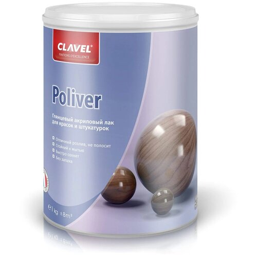 Глянцевый лак Clavel Poliver для красок и штукатурок, 1 кг, бесцветный