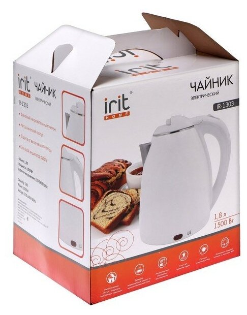 IRIT Чайник электрический IR-1303, металл, 1.8 л, 1500 Вт, белый - фотография № 7