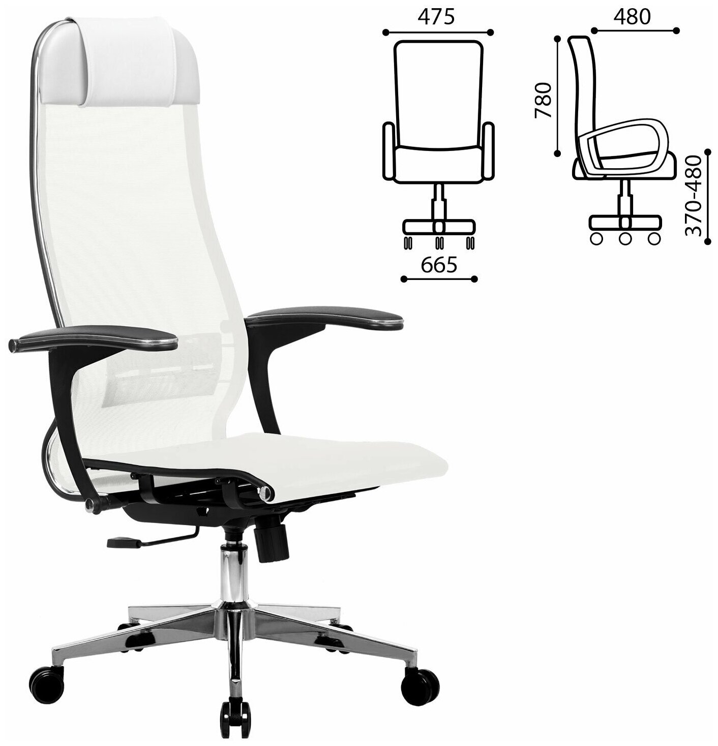 Кресло офисное метта "К-4-Т" хром прочная сетка сиденье и спинка регулируемые белое