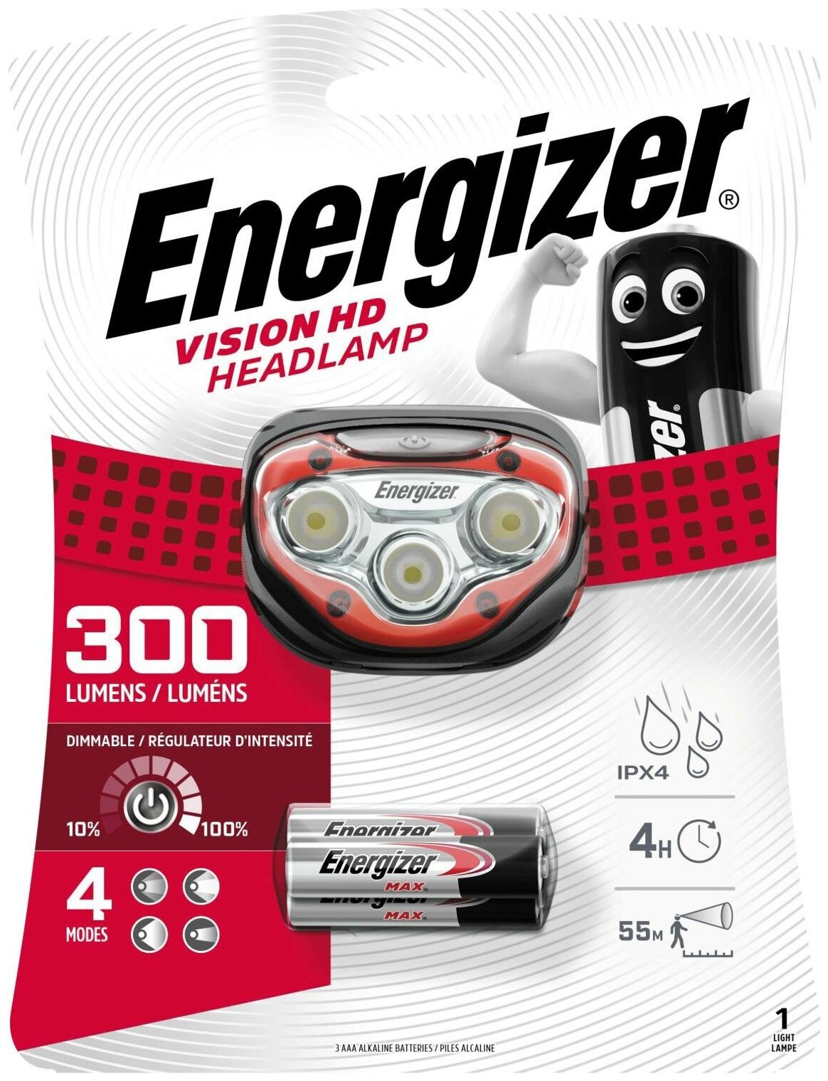 Фонарь налобный Energizer HL Vision HD + 3xAAA батарейки в комплекте