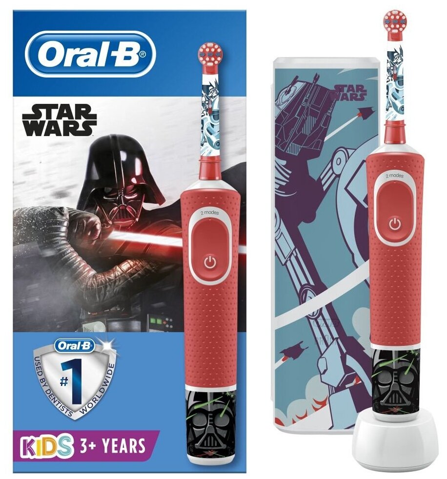 Электрическая зубная щетка Oral-B Vitality Kids Звездные войны D100.413.2KX + чехол, красный - фотография № 20