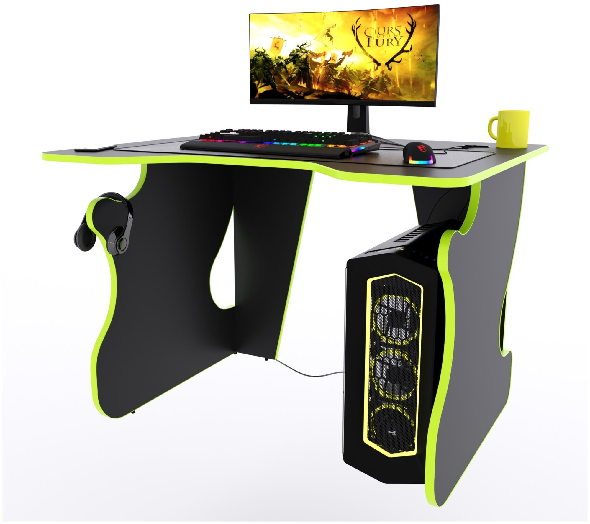 Игровой компьютерный стол "Даги", 100x80x75 см, чёрный с зелёной кромкой