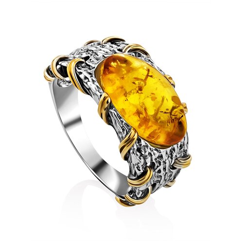 фото Amberholl кольцо в необычном дизайне из серебра и натурального янтаря «гвинея»