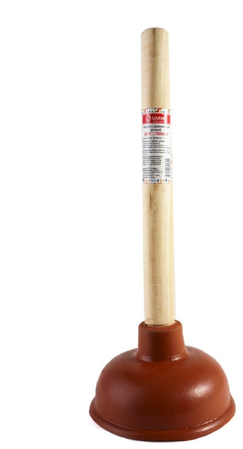 Вантуз резиновый с деревянной ручкой длина 28 см , коричневый - фотография № 1