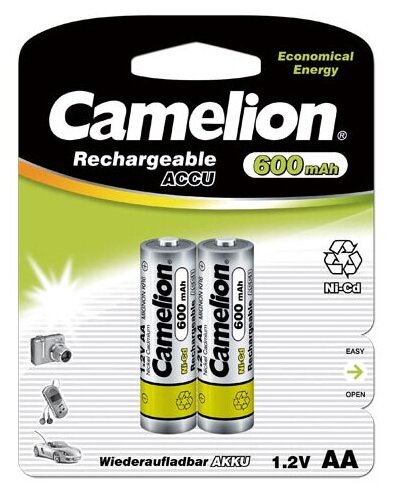 Camelion AA- 600mAh Ni-Cd BL-2 (NC-AA600BP2, аккумулятор,1.2В) (1 шт.)