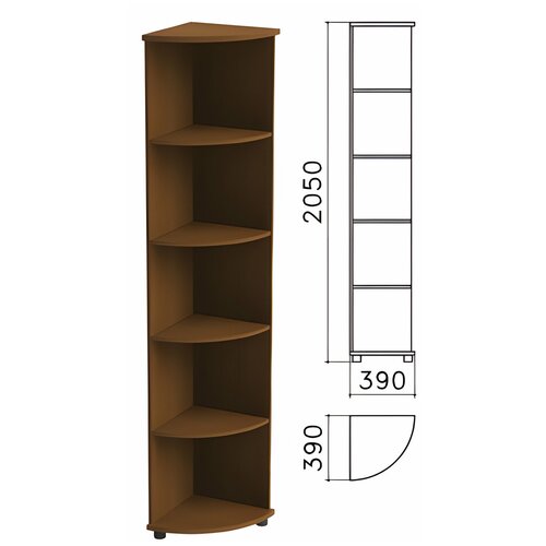 Шкаф (стеллаж) угловой "Монолит", 390х390х2050 мм, 4 полки, цвет орех гварнери, УМ46.3