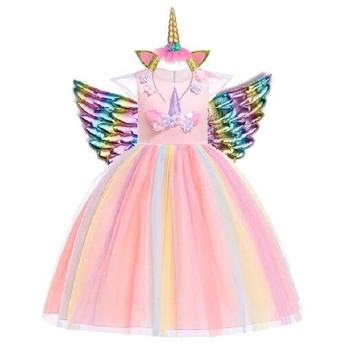 фото Платье карнавальное единорог персиковый цветная юбка рост 130 hang wing plastic industry