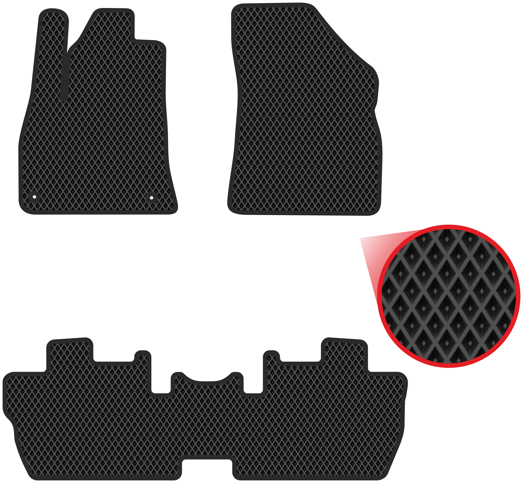 Автомобильные коврики EVA для Peugeot 3008 I (2009-2016) чёрные с чёрным кантом ячейка - ромб