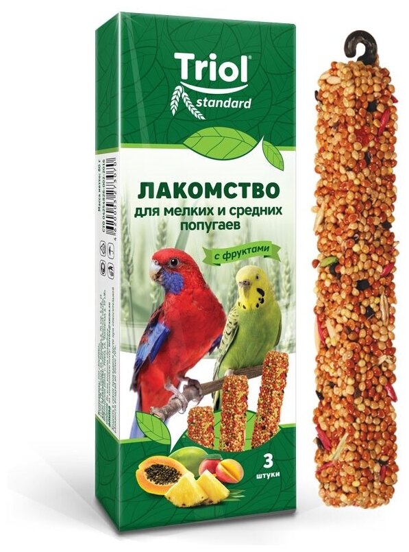 Лакомство для мелких и средних попугаев Triol, с фруктами, 80 г