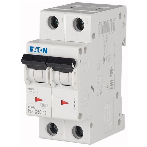 Автоматические выключатели EATON Выключатель автоматический модульный 2п C 25А 6кА PL6-C25/2 EATON 286569