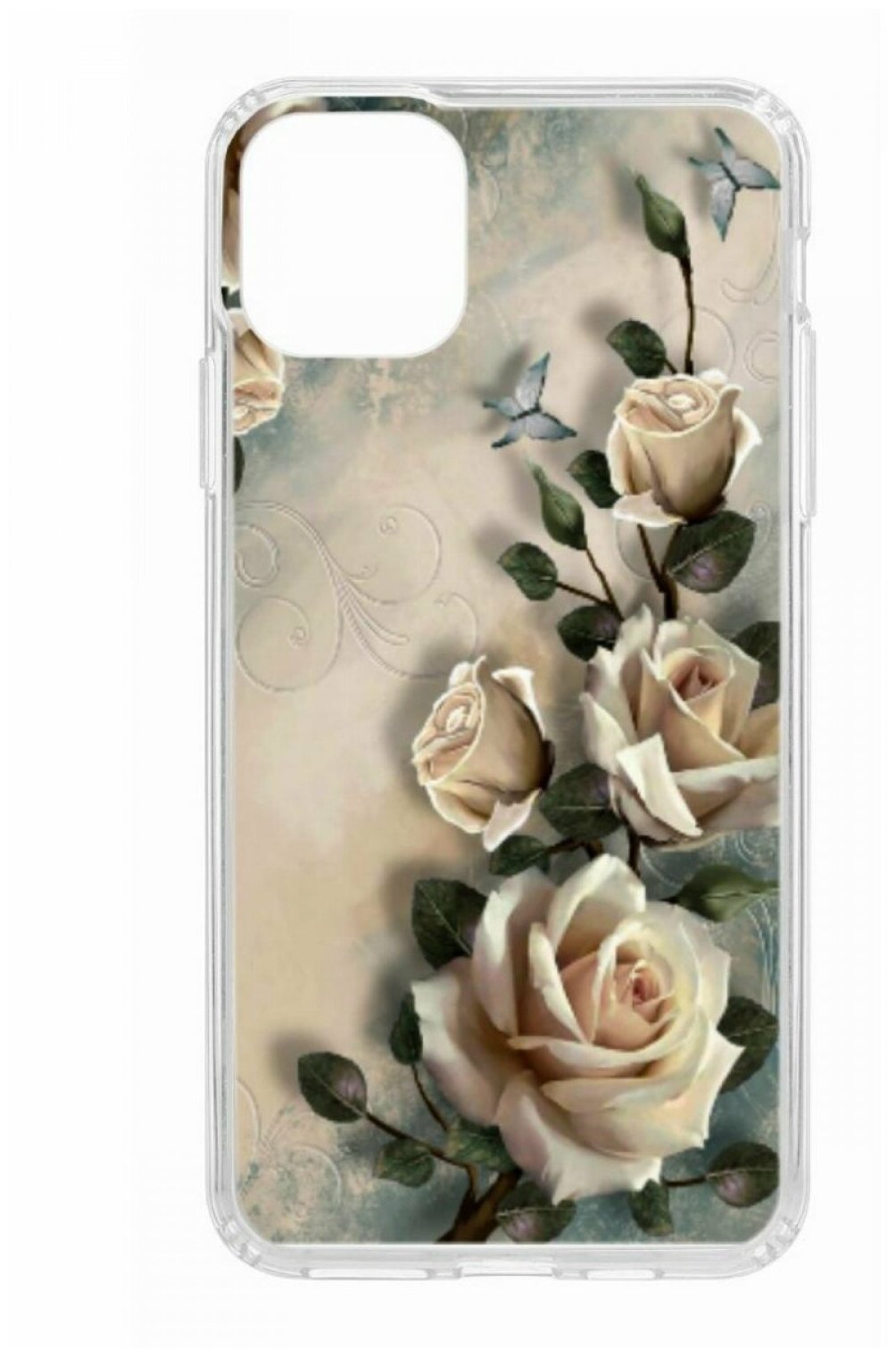 Чехол для Apple iPhone 11 Pro Max КRUЧЕ Print Белая роза,пластиковая накладка,прозрычный бампер с защитой камеры,противоударный кейс с рисунком