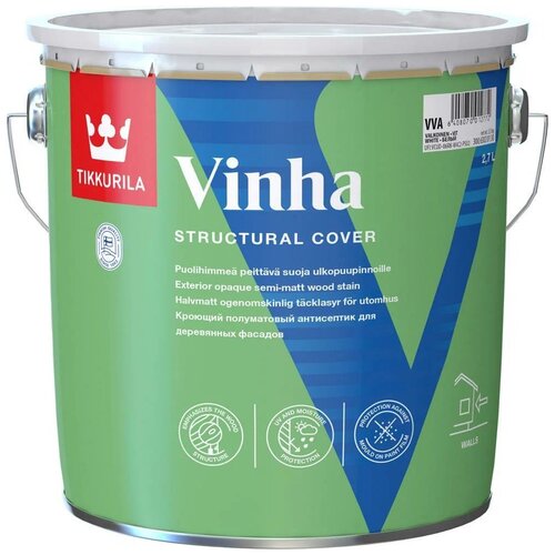 Антисептик кроющий полуматовый Tikkurila Vinha / Тиккурила Винха белый 2,7 л.