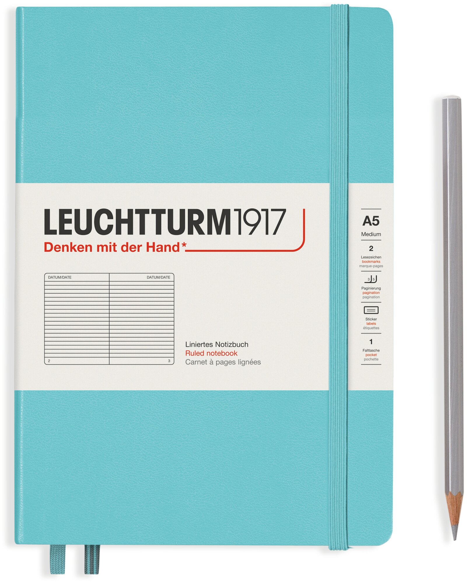 Записная книжка Leuchtturm Rising Colours А5, в линейку, бирюзовая, 251 страниц, твердая обложка