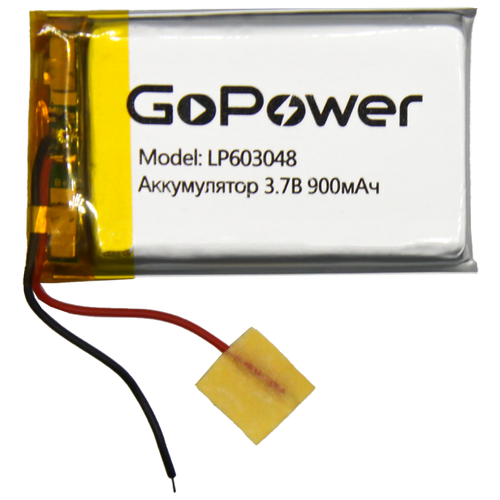 Аккумулятор литий-полимерный / Li-Pol GoPower LP603048 PK1 3.7V 900mAh аккумулятор li pol gopower lp401430 pk1 3 7v 120mah