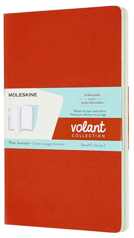 Блокнот Moleskine VOLANT QP723F16B24 Large 130х210мм 96стр. нелинованный мягкая обложка оранжевый/голубой (2шт)