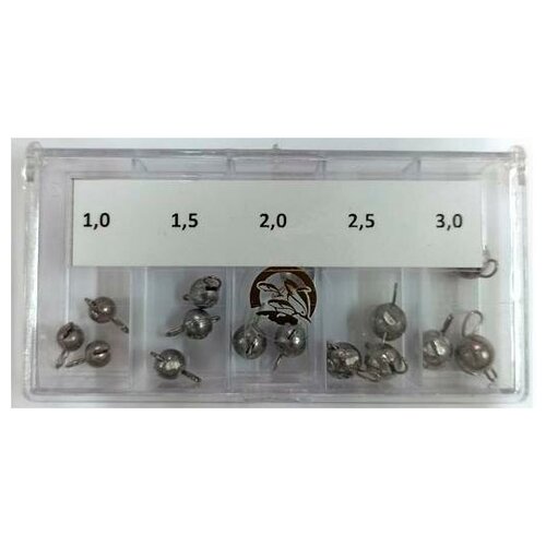 фото Набор грузил чебурашка разборная №2 микро (1,0; 1,5; 2,0; 2,5; 3,0гр.)/15шт. в пластиковой коробке. нет бренда