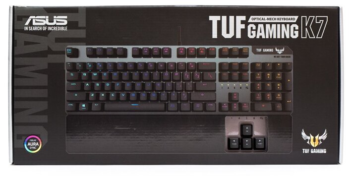 ASUS TUF Gaming K7 чёрная Игровая клавиатура (TUF Linear Optical-Mech switch, подставка под запястья, RGB подсветка, IP56, USB, 90MP0191-B0RA00)