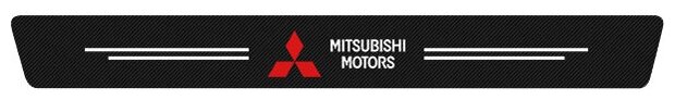 Защитная накладка (наклейка) на задний бампер автомобиля карбоновая самоклеящаяся с логотипом MITSUBISHI