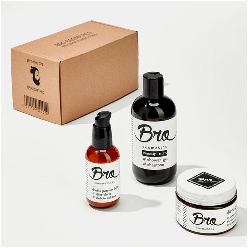 BROCOSMETICS Набор мужской косметики №5.2 // крем-гель для бритья, бальзам для бороды, шампунь-гель для душа