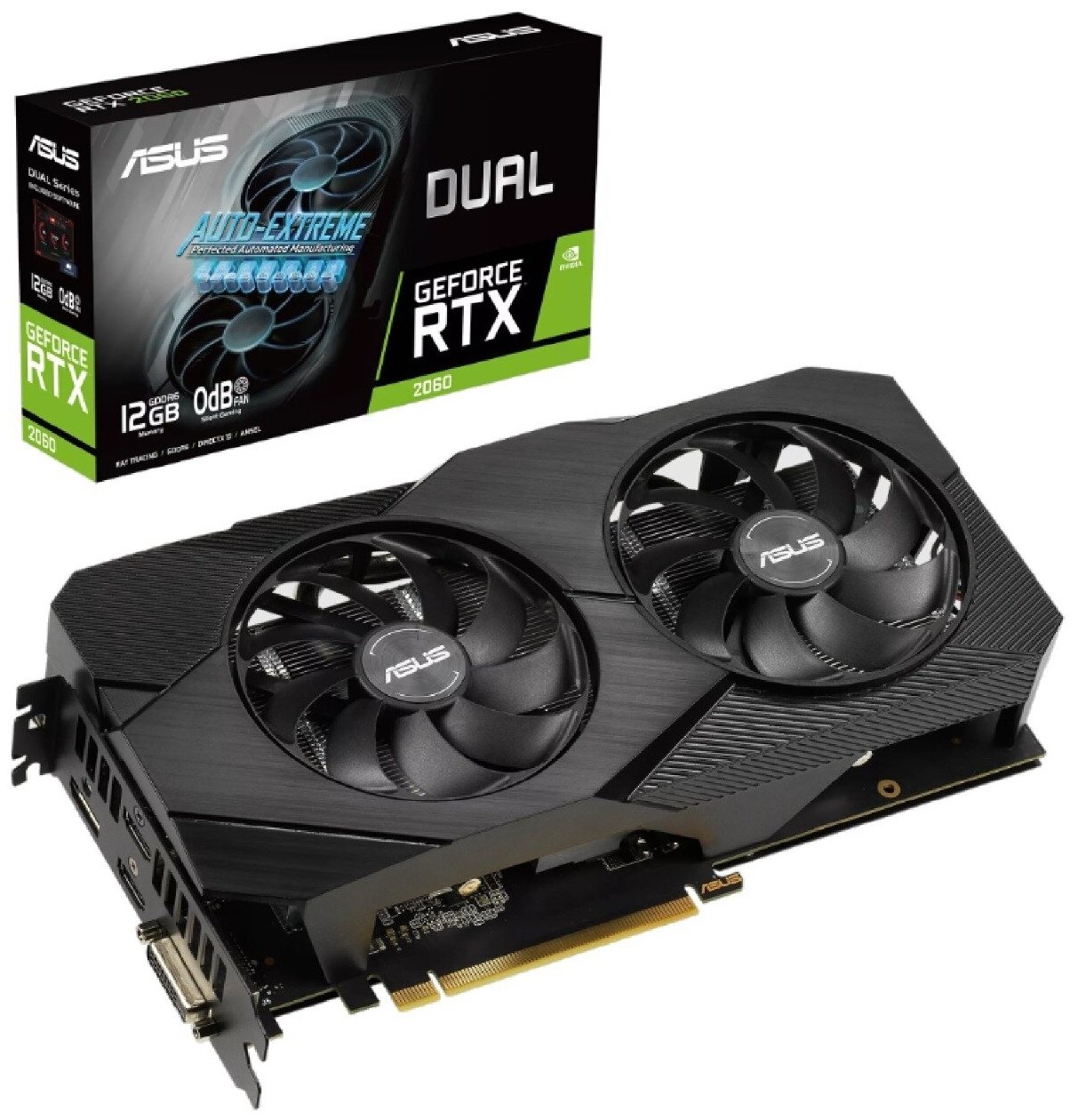 Видеокарта ASUS DUAL-RTX2060-O12G-EVO//RTX2060 DVI HDMI*2 DP 12G D6; 90YV0CH7-M0NA00 .