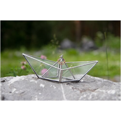 Форма для флорариума / для подачи обручальных колец, витражи, прозрачное стекло, кораблик оригами, 22х12х7 см
