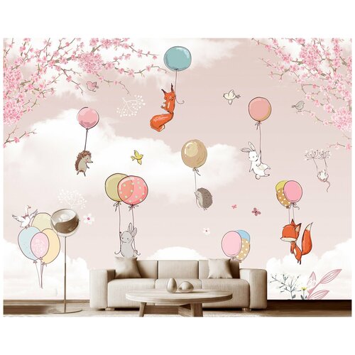 Фотообои на стену детские Модный Дом Звери на воздушных шариках в розовом небе 400x300 см (ШxВ) фотообои на стену детские модный дом звери на воздушных шариках в розовом небе 350x280 см шxв