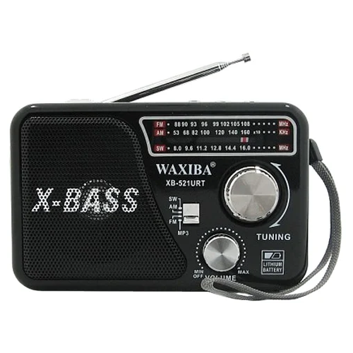 Радиоприемник WAXIBA XB-521URT X-BASS/ Фонарик/Аккумулятор 18650/ AM,FM,SW/USB,TF,MP3