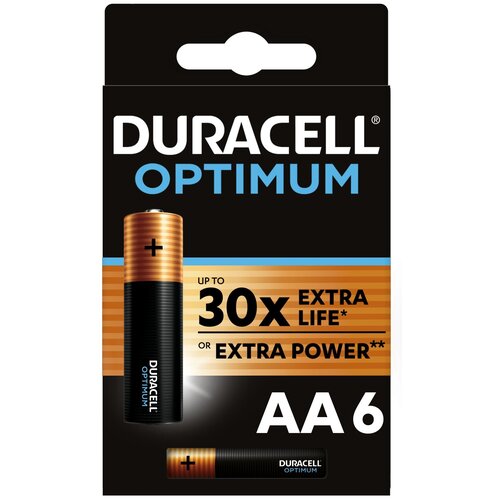 Батарейка Duracell Optimum AA, в упаковке: 6 шт. батарейка duracell optimum аа lr6 10bl уп 10шт