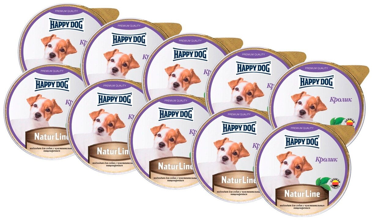 HAPPY DOG NATUR LINE для взрослых собак маленьких пород паштет с кроликом (125 гр х 10 шт)