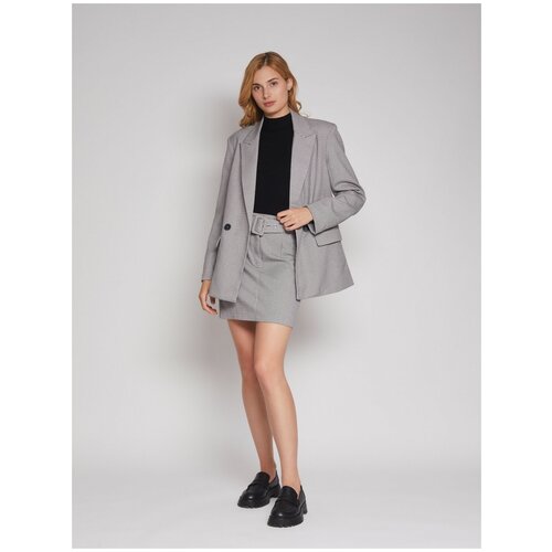 фото Юбка мини в клетку с ремнём, цвет серый, размер l zolla