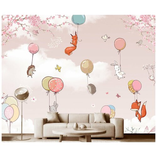 Фотообои на стену детские Модный Дом Звери на воздушных шариках в розовом небе 350x270 см (ШxВ) фотообои на стену детские модный дом звери на воздушных шариках в розовом небе 350x280 см шxв