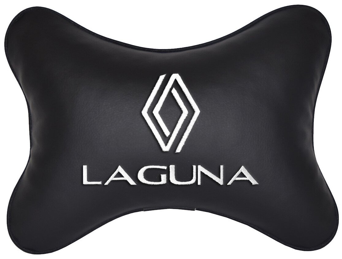 Автомобильная подушка на подголовник экокожа Black с логотипом автомобиля RENAULT LAGUNA