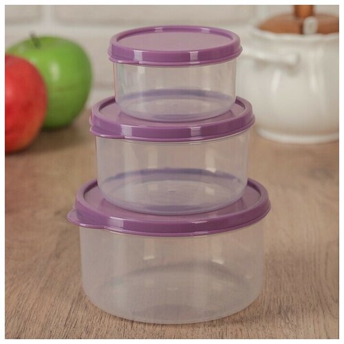 Набор контейнеров пищевых круглых , 3 шт: 150 мл, 300 мл, 500 мл, цвет фиолетовый