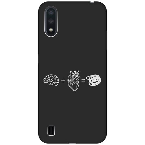 Матовый Soft Touch силиконовый чехол на Samsung Galaxy A01, Самсунг А01 с 3D принтом Brain Plus Heart W черный матовый soft touch силиконовый чехол на samsung galaxy s5 самсунг с5 с 3d принтом brain plus heart w черный