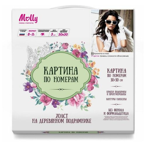 Картина по номерам Molly 30х30 см Брюнетка в очках картины по номерам molly картина по номерам унылая пора 30х30 см