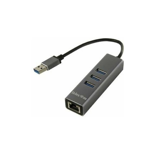 Telecom Переходник USB 3.0 -->RJ-45 1000Mbps +3 USB3.0, Aluminum Shell, 0.2м Telecom кабель переходник usb 3 0 rj 45 2 5g ethernet and typec адаптер 0 15м telecom