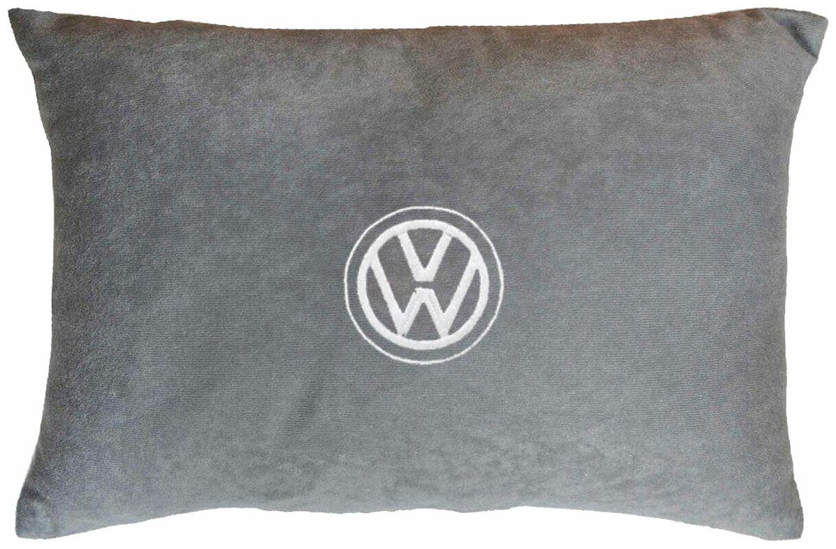 Декоративная подушка из велюра с логотипом (фольцваген) "Volkswagen",/подушка в салон/подушка под спину/подушка для путешествий/, серый