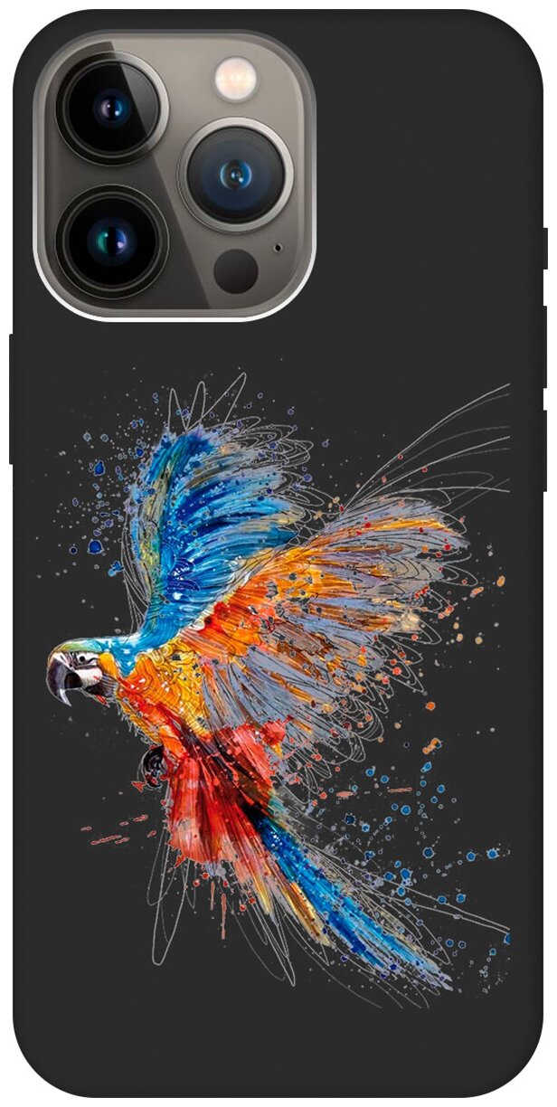 Силиконовый чехол на Apple iPhone 13 Pro / Эпл Айфон 13 Про с рисунком "Colorful Parrot" Soft Touch черный