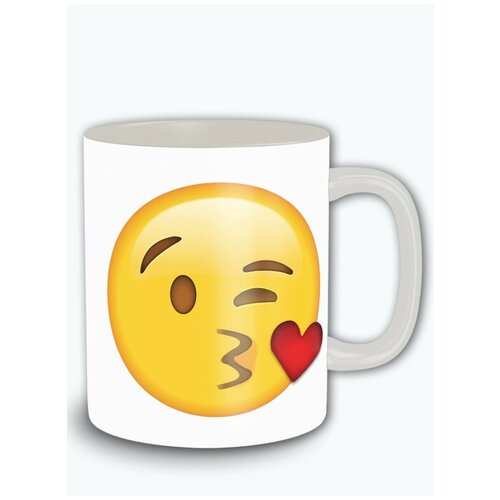 Кружка белая мемы эмодзи смайлик emoji воздушный поцелуй - 7470