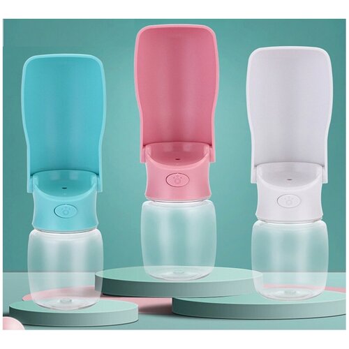 Поилка для собак прогулочная, 350 мл, переносная дорожная бутылка и миска для животных, белая.