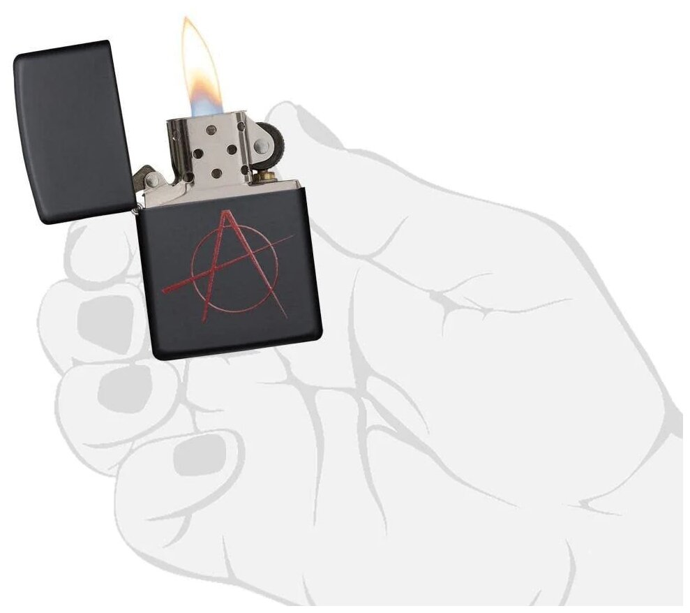 Оригинальная бензиновая зажигалка ZIPPO 20842 Anarchy Symbol с покрытием Black Matte - Символ Анархии - фотография № 3