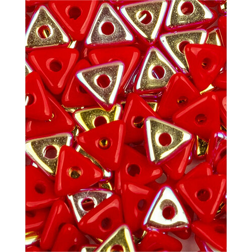 Стеклянные чешские бусины, Tri-bead, 4 мм, цвет Opaque Red AB, 5 грамм (около 145 шт.)