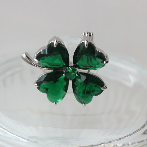 Брошь Ювелирная шкатулка, стразы, кристалл, зеленый