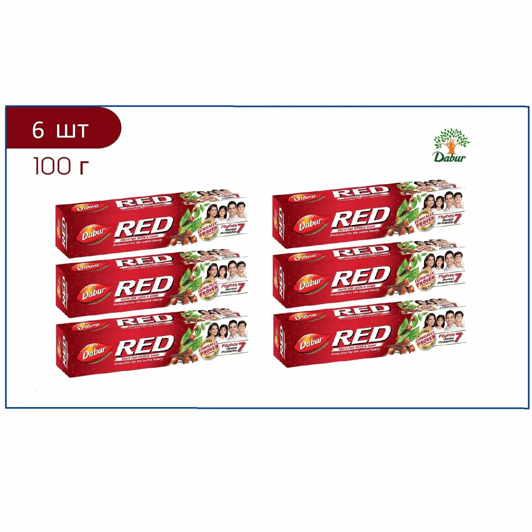 Dabur Red Зубная паста Ред аюрведическая красная Дабур 100 г - 6 шт